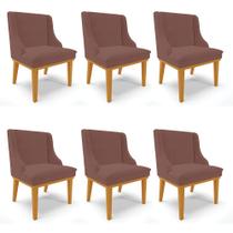 Kit 06 Cadeiras de Jantar Liz Veludo Base Fixa Madeira Castanho - D'Rossi