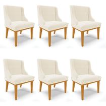 Kit 06 Cadeiras de Jantar Liz Veludo Bege Base Fixa Madeira Castanho D03 - D'Rossi