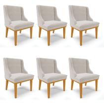 Kit 06 Cadeiras de Jantar Liz Veludo Cinza Base Fixa Madeira Castanho D03 - D'Rossi