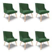 Kit 06 Cadeiras de Jantar Liz Veludo Verde Esmeralda Pés Palito Natural - D'Rossi