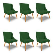 Kit 06 Cadeiras de Jantar Liz Veludo Verde Luxo A136 Pés Palito Castanho - D'Rossi