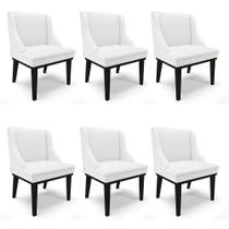 Kit 06 Cadeiras De Jantar material sintético Base Madeira Preto Branco