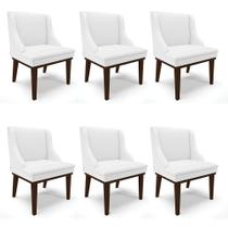 Kit 06 Cadeiras De Jantar material sintético Base Madeira Tabaco Branco