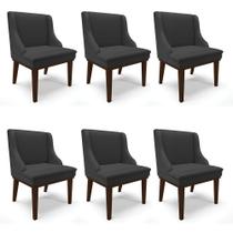 Kit 06 Cadeiras De Jantar material sintético Preto Base Madeira