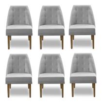 Kit 06 Cadeiras de Jantar Reforçada Luna para Sala Cozinha Suede Cinza