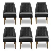 Kit 06 Cadeiras de Jantar Reforçada Luna para Sala Cozinha Suede Preta