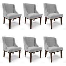 Kit 06 Cadeiras De Jantar Suede Cinza Base Fixa Madeira