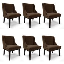 Kit 06 Cadeiras De Jantar Suede Marrom Base Madeira