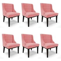 Kit 06 Cadeiras De Jantar Suede Rosê Base Fixa Madeira