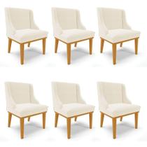 Kit 06 Cadeiras De Jantar Veludo Bege Madeira Castanho