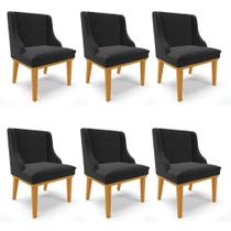 Kit 06 Cadeiras De Jantar Veludo Madeira Castanho Preto