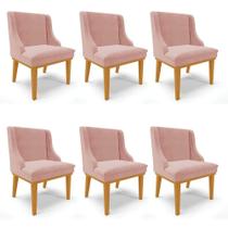 Kit 06 Cadeiras De Jantar Veludo Rosê Madeira Castanho
