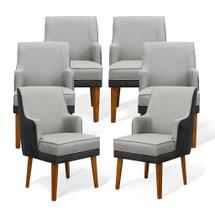 Kit 06 Cadeiras De Jantar Virgínia Com Braço Composê Linho Cinza Claro e material sintético Preto - Meu Lar Decorações