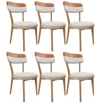 Kit 06 Cadeiras Decorativa Estofada Sala Base Madeira Roy L02 material sintético Camel Linho Cru - Lyam