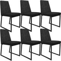 Kit 06 Cadeiras Decorativas Estofada Para Sala de Jantar Dafne L02 Linho Chumbo -LyamDecor