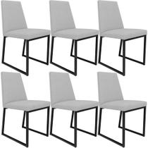 Kit 06 Cadeiras Decorativas Estofada Para Sala de Jantar Dafne L02 Linho Cinza -LyamDecor