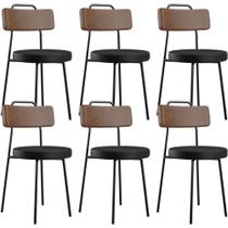 Kit 06 Cadeiras Decorativas Estofada Para Sala Jantar Barcelona L02 material sintético Marrom Preto - Lyam