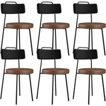 Kit 06 Cadeiras Decorativas Estofada Para Sala Jantar Barcelona L02 Tecido Sintético Preto Marrom - Lyam