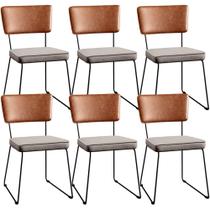 Kit 06 Cadeiras Decorativas Estofada Sala Jantar Allana L02 Sintético Camel Linho Bege - Lyam Decor