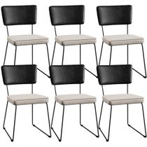 Kit 06 Cadeiras Decorativas Estofada Sala Jantar Allana L02 Sintético Preto Linho Cru - Lyam Decor
