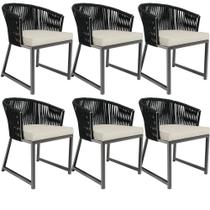 Kit 06 Cadeiras Decorativas Para área Gourmet Cozinha Corda Náutica Bethari D04 Preto - Lyam Decor Kit 06 Cadeiras Decorativas Para área Gourmet Cozinha Corda Náutica Bethari D04 Preto - Lyam Decor
