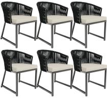 Kit 06 Cadeiras Decorativas Para Área Gourmet Cozinha Corda Náutica Bethari D04 Preto - Lyam Decor Kit 06 Cadeiras Decorativas Para Área Gourmet Cozinha Corda Náutica Bethari D04 Preto - Lyam Decor