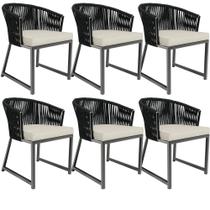 Kit 06 Cadeiras Decorativas Para Área Gourmet Cozinha Corda Náutica Bethari D04 Preto - Lyam Decor Kit 06 Cadeiras Decorativas Para Área Gourmet Cozinha Corda Náutica Bethari D04 Preto - Lyam Decor