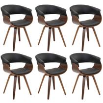 Kit 06 Cadeiras Decorativas para Escritório Recepção Ohana Fixa PU Preto - Gran Belo