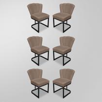 Kit 06 Cadeiras Decorativas Recepção Flor - Base Ferro Preto