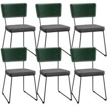 Kit 06 Cadeiras Decorativas Sala Jantar Allana L02 Facto Verde Musgo Linho Cinza Escuro - Lyam Decor