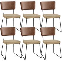 Kit 06 Cadeiras Decorativas Sala Jantar Allana L02 Sintético Marrom Linho Bege Escuro - Lyam Decor Kit 06 Cadeiras Decorativas Sala Jantar Allana L02 Sintético Marrom Linho Bege Escuro - Lyam Decor