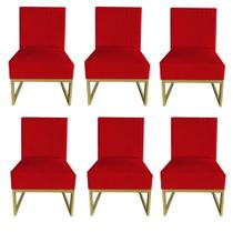 Kit 06 Cadeiras Ellen Base de Ferro suede Vermelho - D'Classe Decor