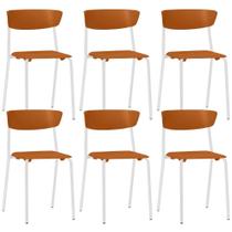 Kit 06 Cadeiras Empilhável Fixa Atom F02 Base Aço Branco Laranja - Lyam Decor