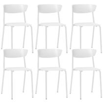 Kit 06 Cadeiras Empilhável Fixa Atom F02 Base Aço Branco - Lyam Decor