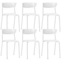 Kit 06 Cadeiras Empilhável Fixa Atom F02 Base Aço Branco - Lyam Decor