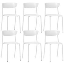 Kit 06 Cadeiras Empilhável Fixa Atom F02 Base Aço Branco - Lyam Decor
