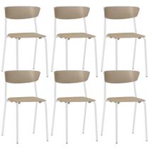 Kit 06 Cadeiras Empilhável Fixa Atom F02 Base Aço Branco Nude - Lyam Decor