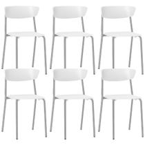 Kit 06 Cadeiras Empilhável Fixa Atom F02 Base Aço Cinza Branco - Lyam Decor