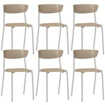 Kit 06 Cadeiras Empilhável Fixa Atom F02 Base Aço Cinza Nude - Lyam Decor