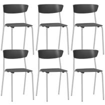 Kit 06 Cadeiras Empilhável Fixa Atom F02 Base Aço Cinza Preto - Lyam Decor