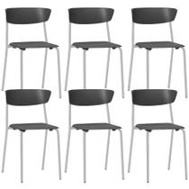 Kit 06 Cadeiras Empilhável Fixa Atom F02 Base Aço Cinza Preto - Lyam Decor