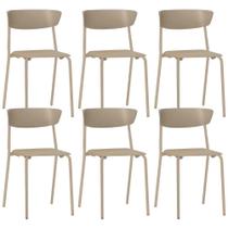 Kit 06 Cadeiras Empilhável Fixa Atom F02 Base Aço Nude - Lyam Decor