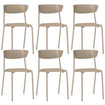 Kit 06 Cadeiras Empilhável Fixa Atom F02 Base Aço Nude - Lyam Decor