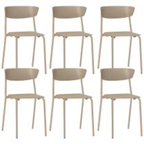 Kit 06 Cadeiras Empilhável Fixa Atom F02 Base Aço Nude - Lyam Decor
