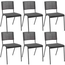Kit 06 Cadeiras Empilhável Fixa Escritório Multiuso Base Preta Kimi P03 Preto - Lyam Decor Kit 06 Cadeiras Empilhável Fixa Escritório Multiuso Base Preta Kimi P03 Preto - Lyam Decor