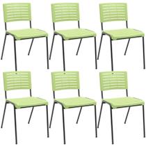Kit 06 Cadeiras Empilhável Fixa Escritório Multiuso Base Preta Kimi P03 Verde Claro - Lyam Decor Kit 06 Cadeiras Empilhável Fixa Escritório Multiuso Base Preta Kimi P03 Verde Claro - Lyam Decor