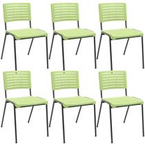 Kit 06 Cadeiras Empilhável Fixa Escritório Multiuso Base Preta Kimi P03 Verde Claro - Lyam Decor Kit 06 Cadeiras Empilhável Fixa Escritório Multiuso Base Preta Kimi P03 Verde Claro - Lyam Decor