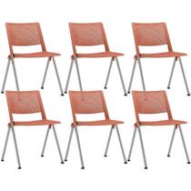 Kit 06 Cadeiras Empilhável Fixa Lift F02 Base Aço Cinza Laranja - Lyam Decor