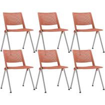 Kit 06 Cadeiras Empilhável Fixa Lift F02 Base Aço Cinza Laranja - Lyam Decor