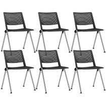 Kit 06 Cadeiras Empilhável Fixa Lift F02 Base Aço Cinza Preto - Lyam Decor